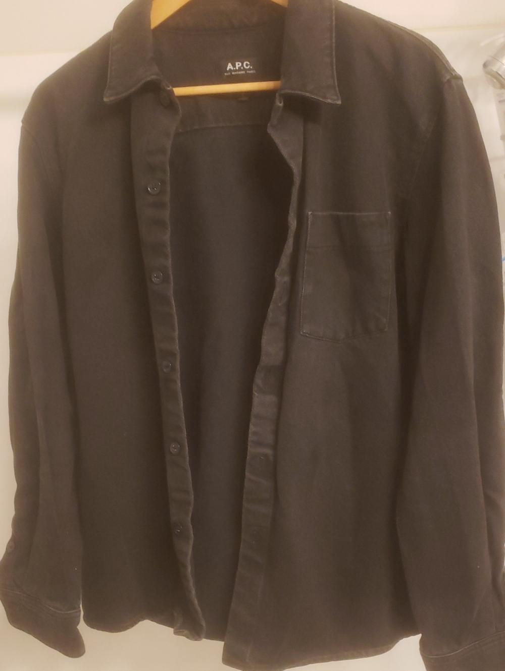 A.P.C. Men's Black Button-Front Denim Overshirt